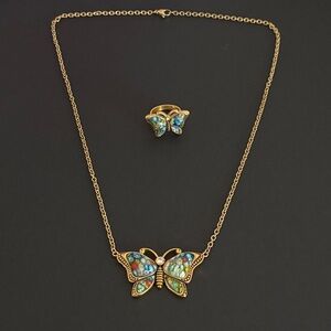 Gold Butterfly Necklace and Ring Set